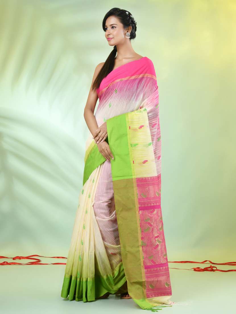 women off white handloom saree with blouse - 21839488 -  Standard Image - 2