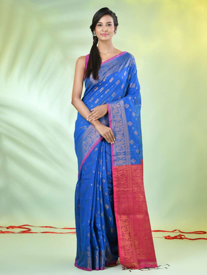 women self design zari weave handloom saree with blouse