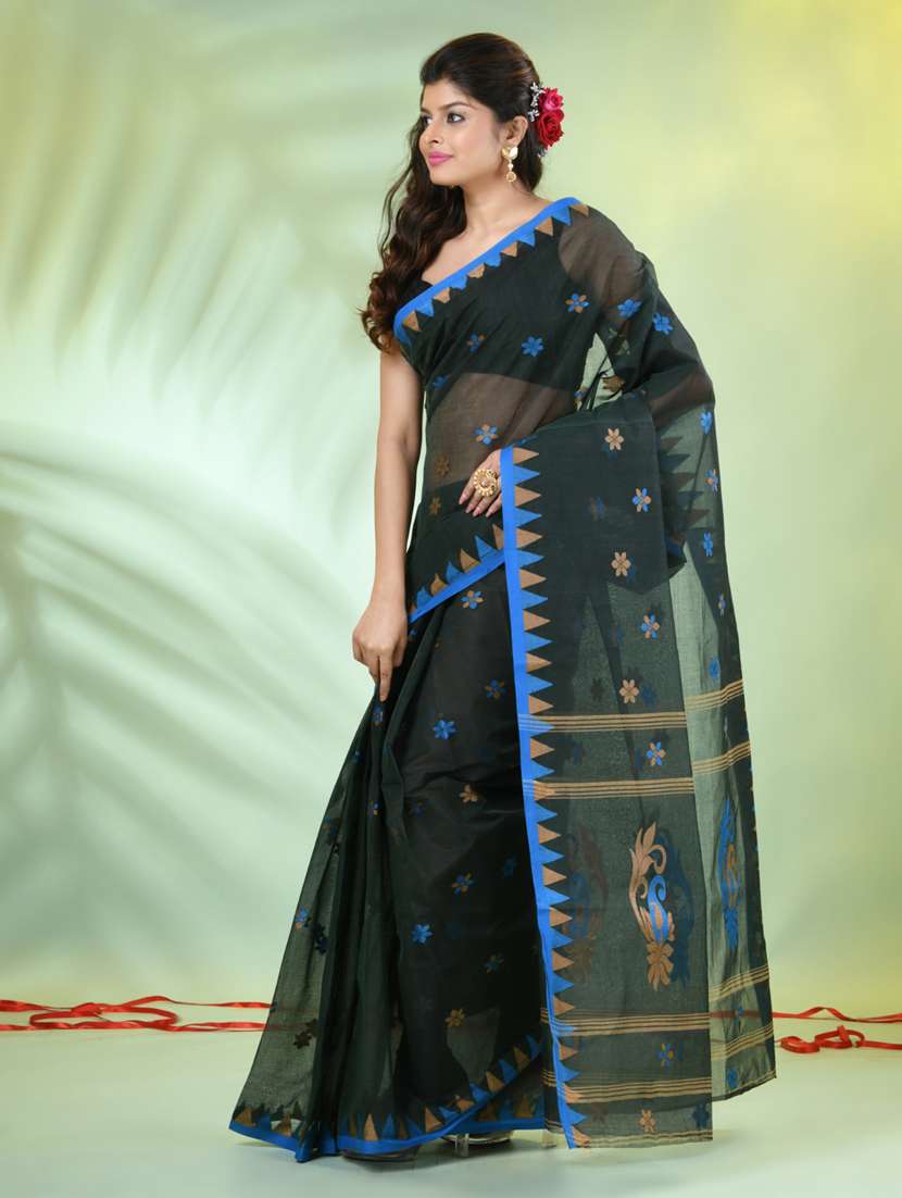 women bottle green handloom saree - 21839507 -  Standard Image - 2