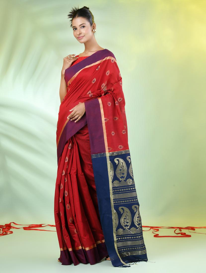 women red handloom saree with blouse - 21839508 - Standard Image - 2