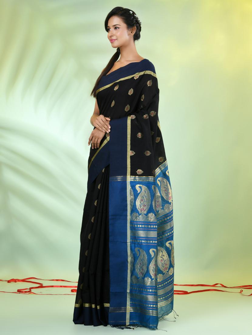 women black handloom saree with blouse - 21839511 - Standard Image - 2