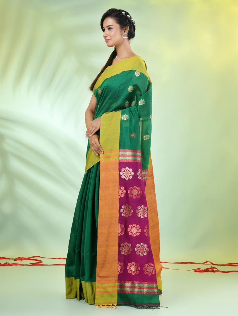 women green handloom saree with blouse - 21839512 - Standard Image - 2