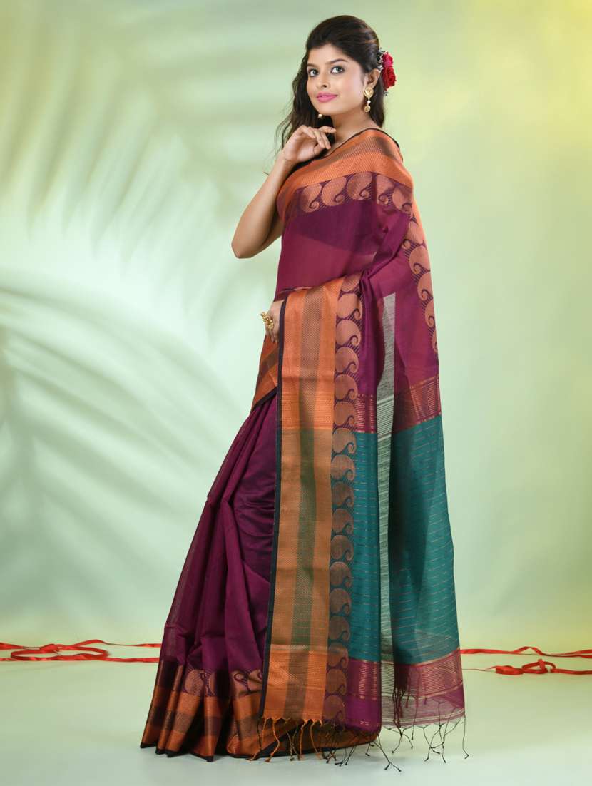 women solid with zari bordered saree with blouse - 21839515 -  Standard Image - 2