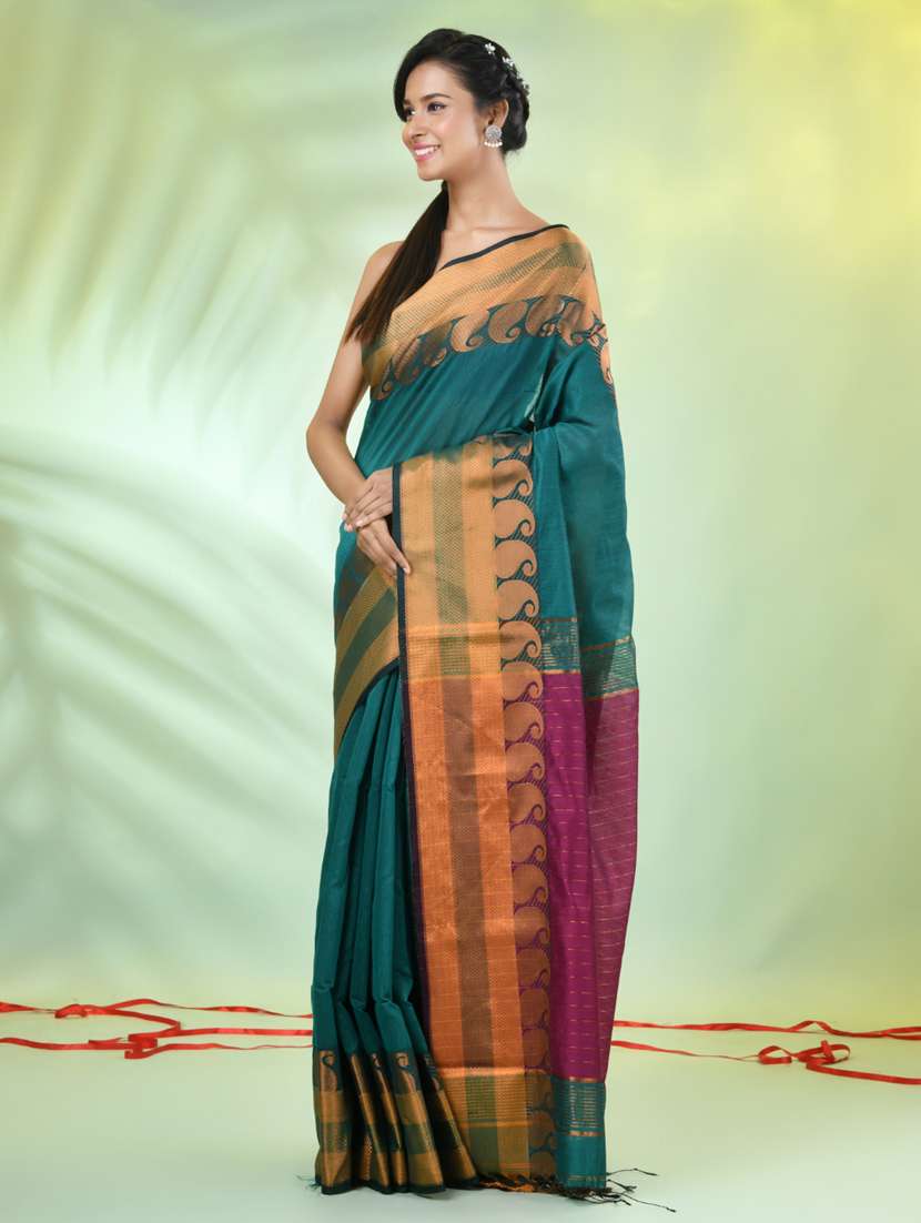 women solid with zari bordered saree with blouse - 21839516 - Standard Image - 2
