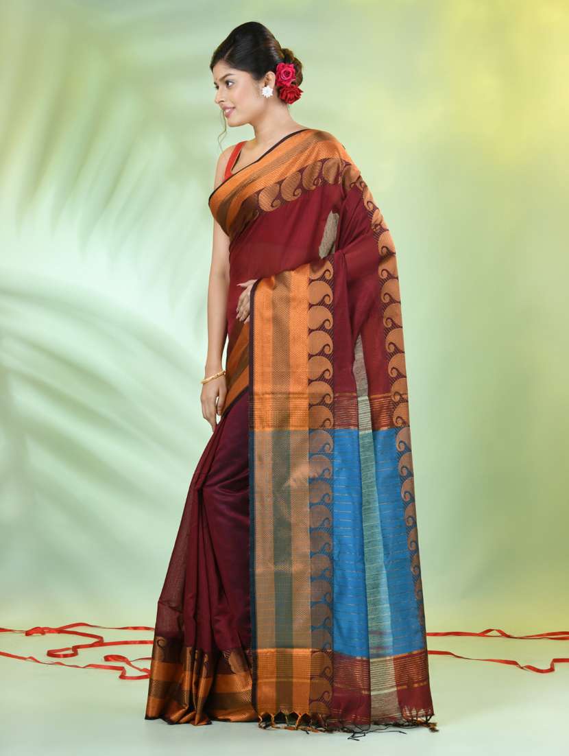 women solid with zari bordered saree with blouse - 21839517 -  Standard Image - 2