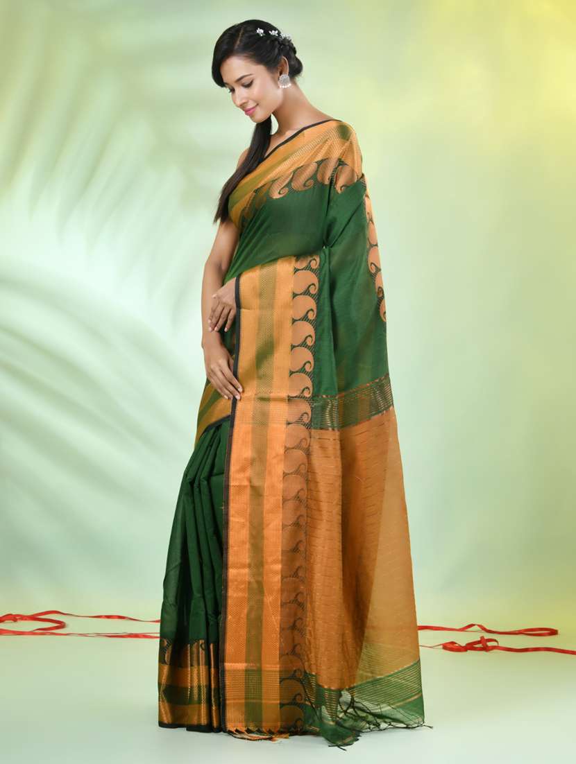 women solid with zari bordered saree with blouse - 21839519 -  Standard Image - 2