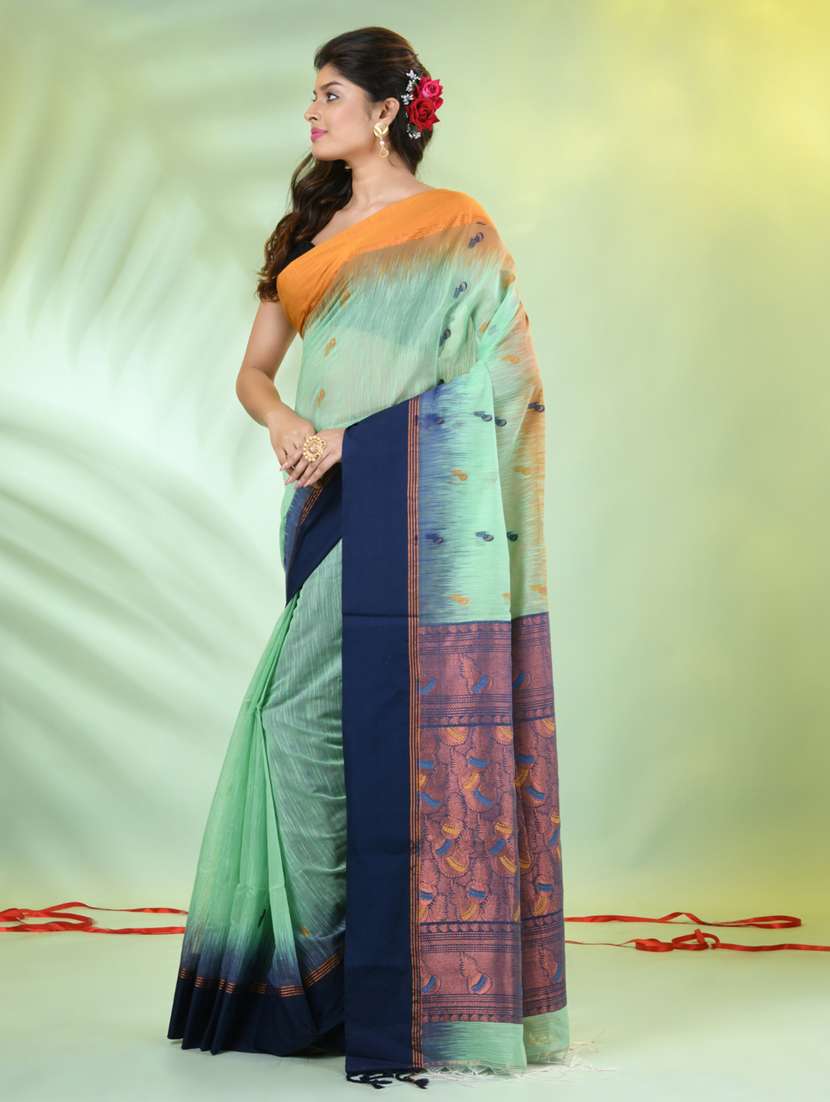 women green handloom saree with blouse - 21839526 -  Standard Image - 2