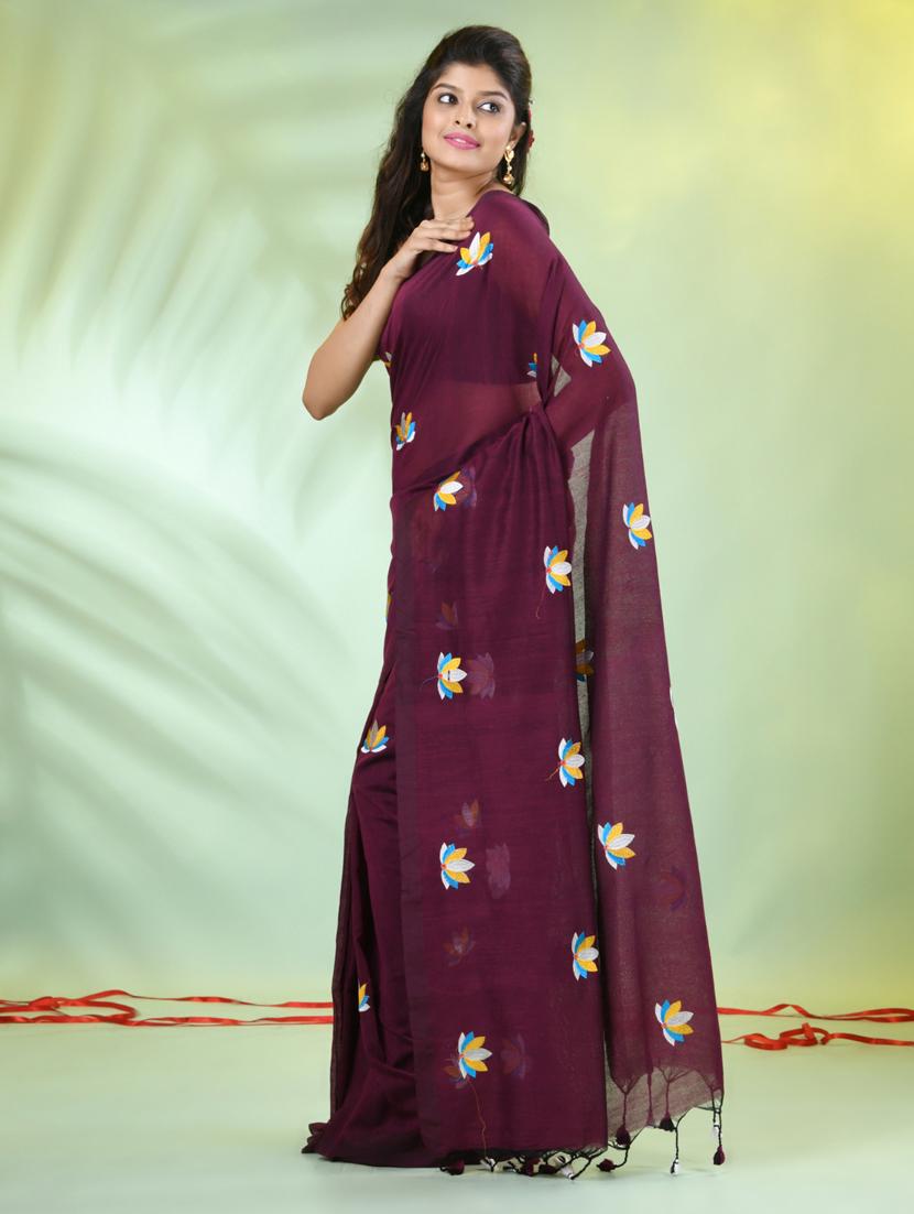women purple embroidered saree with blouse - 21839560 - Standard Image - 2