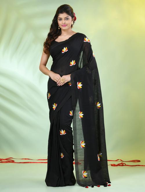 women black embroidered saree with blouse - 21839564 - Standard Image - 0