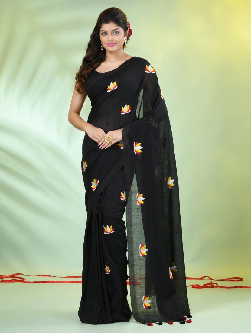 women black embroidered saree with blouse - 21839564 - Zoom Image - 0