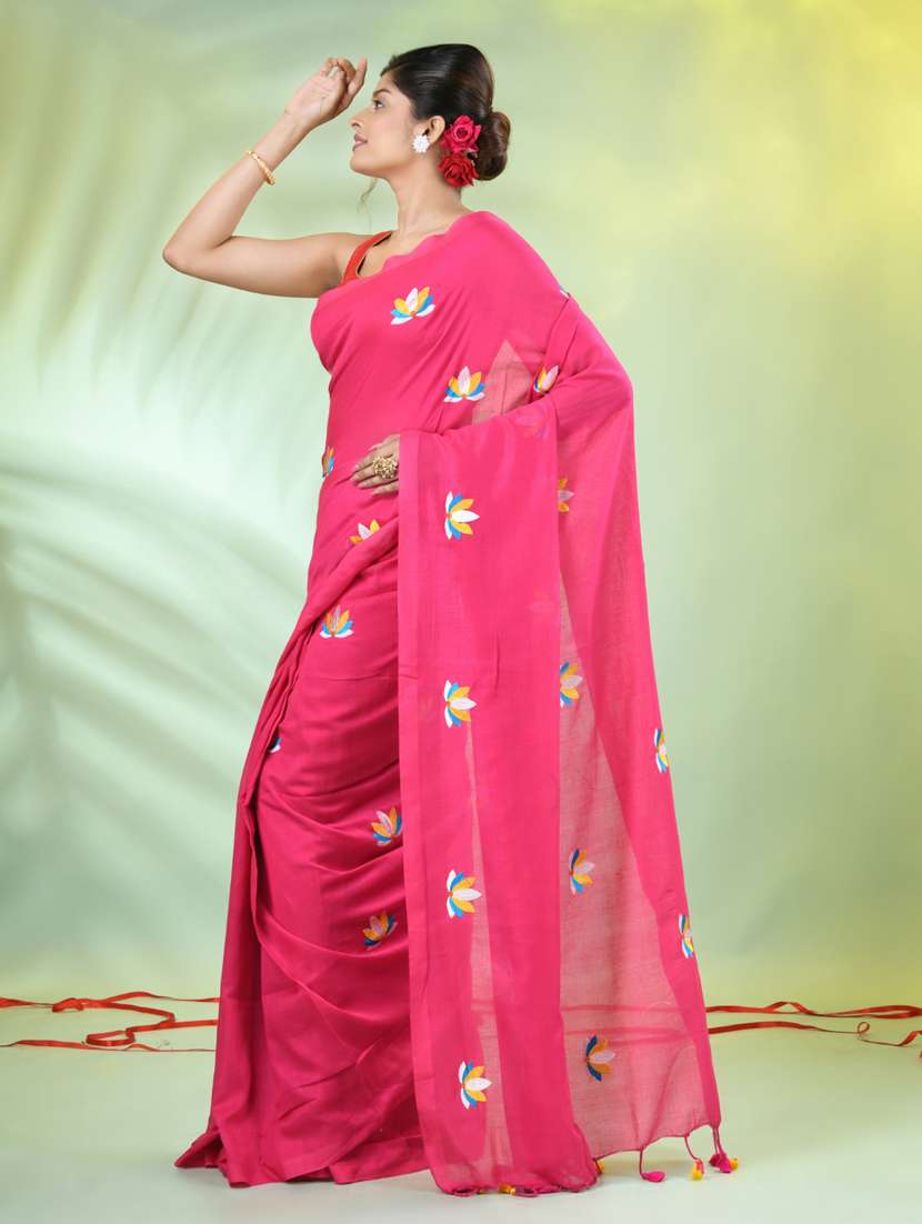 Women Pink Embroidered Saree With Blouse - 21839566 -  Standard Image - 2