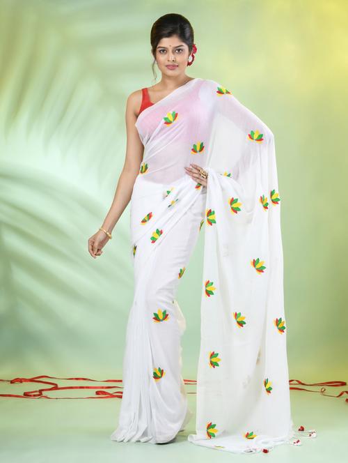 women white embroidered saree with blouse - 21839567 - Standard Image - 0