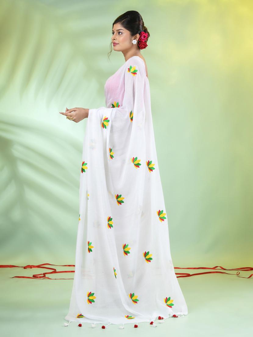 women white embroidered saree with blouse - 21839567 - Standard Image - 2