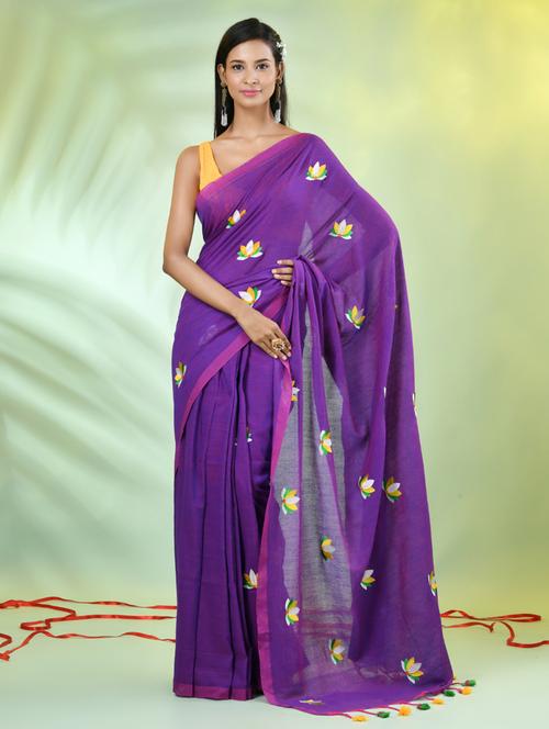 women purple embroidered saree with blouse - 21839568 - Standard Image - 0