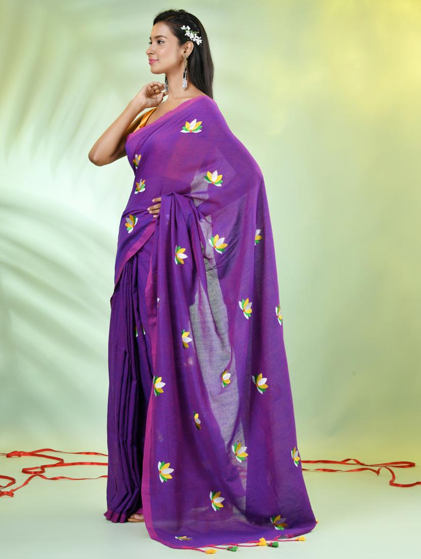women purple embroidered saree with blouse - 21839568 - Standard Image - 2