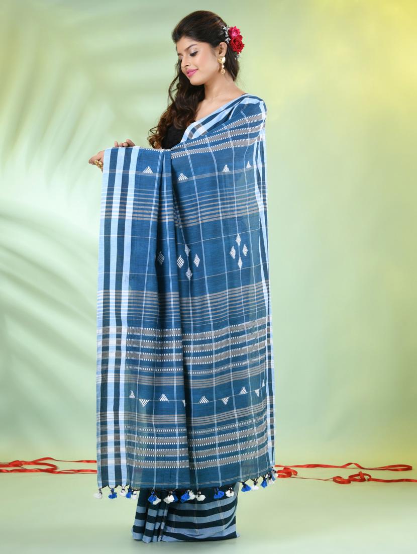 women checkered handloom saree with blouse - 21839570 - Standard Image - 2