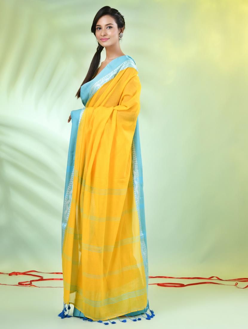 women yellow handloom saree with blouse - 21839574 - Standard Image - 2