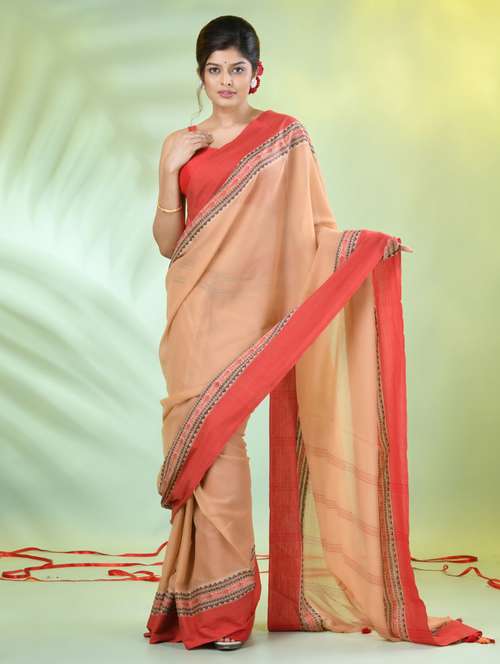 women beige handloom saree with blouse - 21839575 - Standard Image - 0