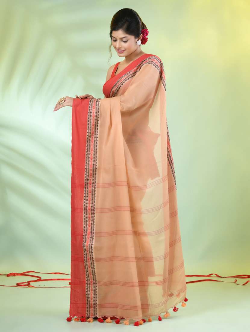 women beige handloom saree with blouse - 21839575 - Standard Image - 2