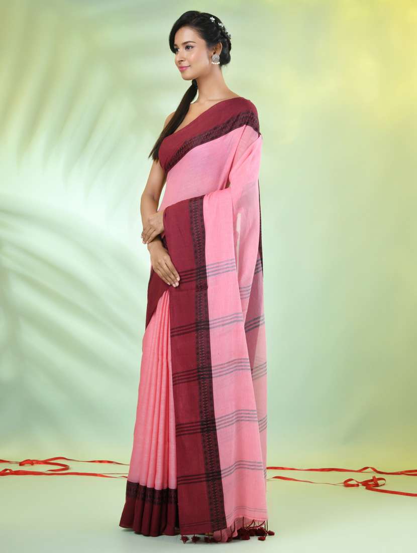 women pink handloom saree with blouse - 21839576 -  Standard Image - 2