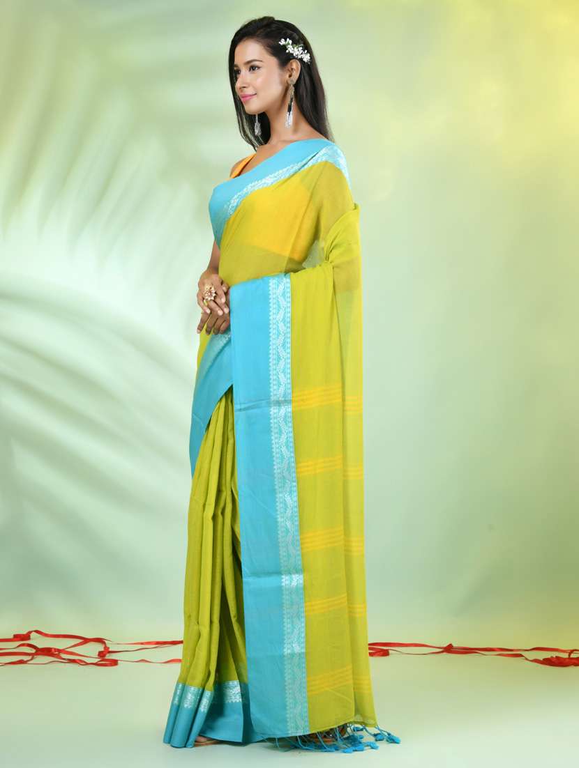 women lime handloom saree with blouse - 21839577 -  Standard Image - 2