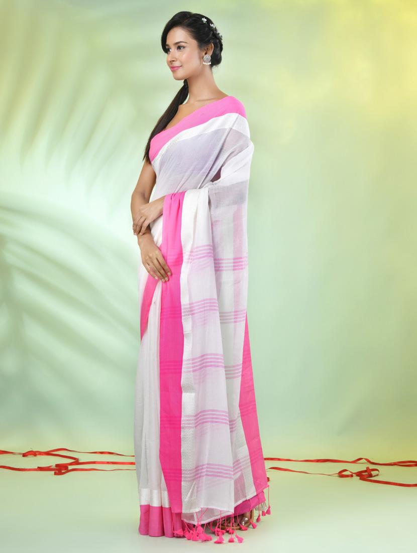 women white handloom saree with blouse - 21839578 - Standard Image - 2