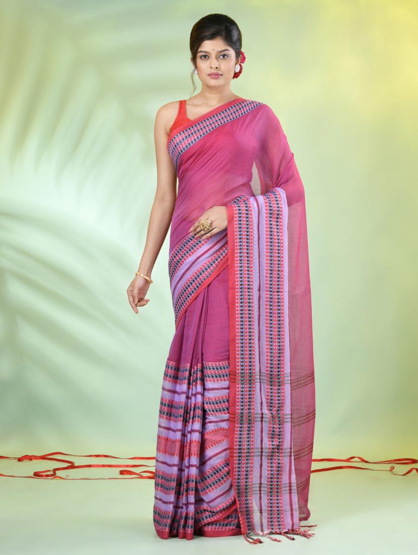 women purple handloom saree with blouse - 21839580 - Zoom Image - 0