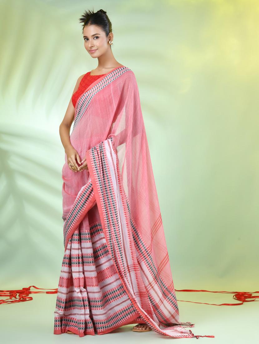 women pink handloom saree with blouse - 21839581 - Standard Image - 2