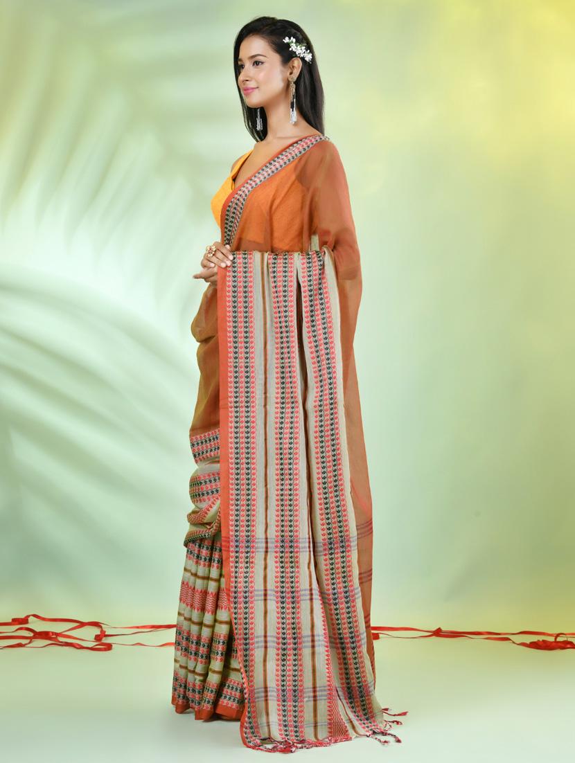 women brown handloom saree with blouse - 21839582 - Standard Image - 2