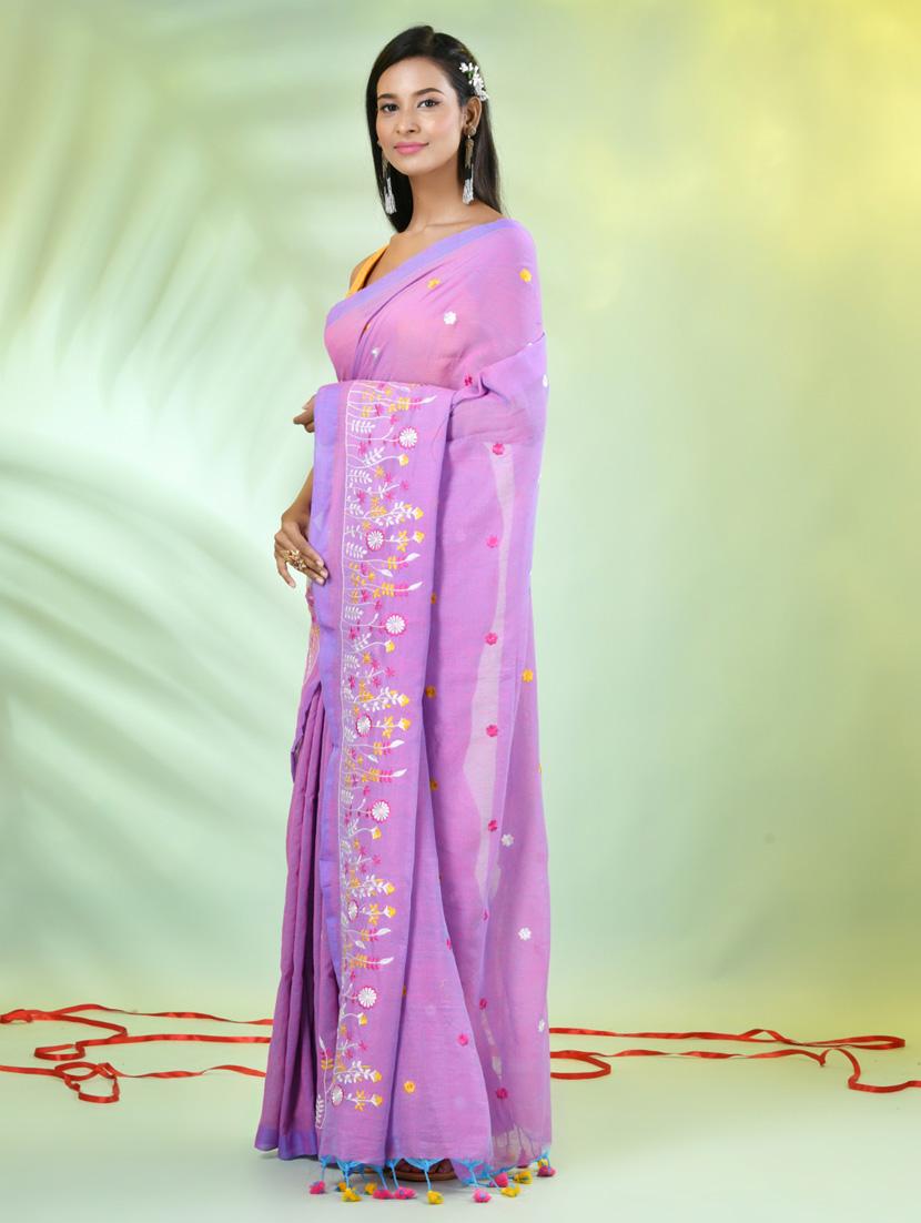 women lavender embroidered saree with blouse - 21839583 - Standard Image - 2