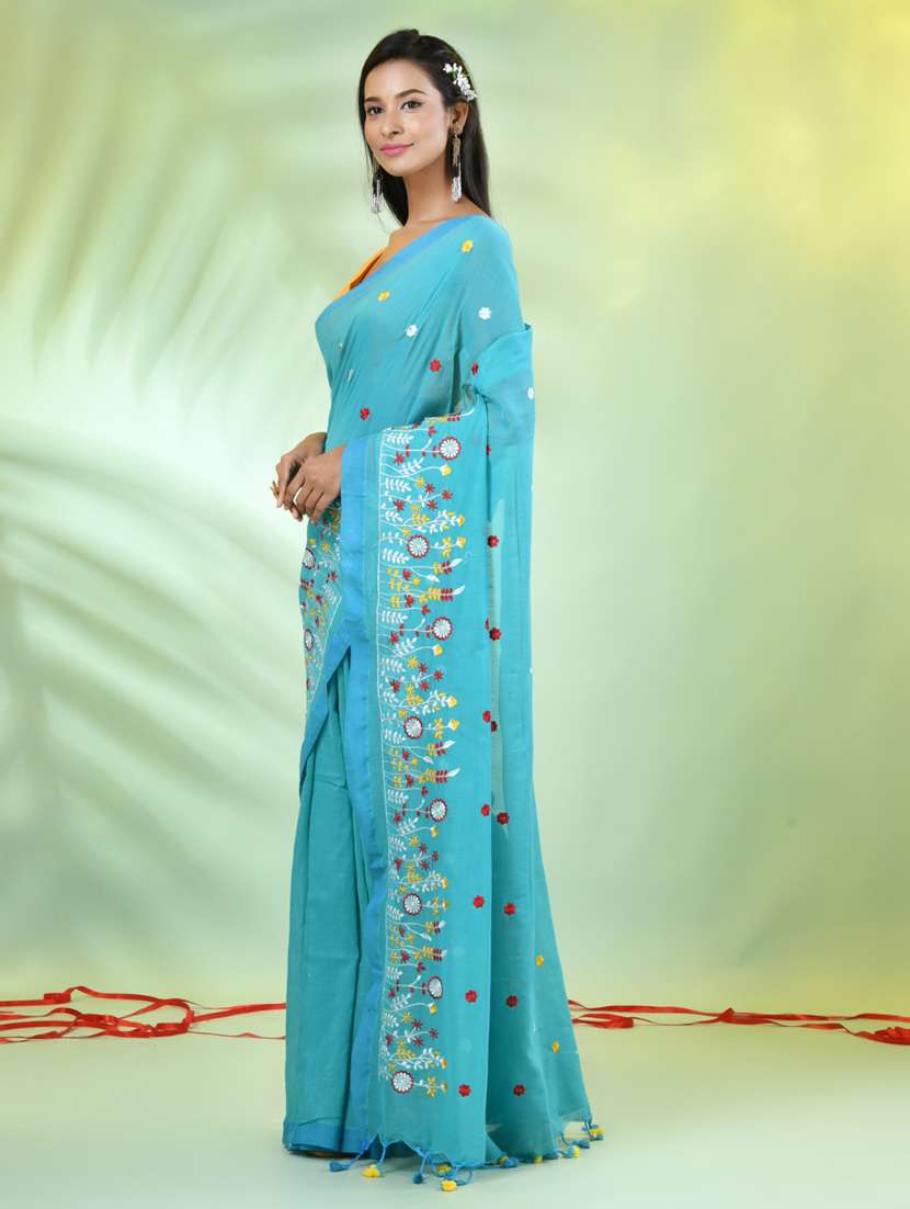women light blue embroidered saree with blouse - 21839585 -  Standard Image - 2
