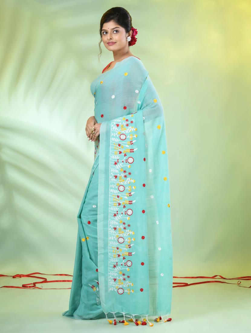 women light blue embroidered saree with blouse - 21839588 - Standard Image - 2