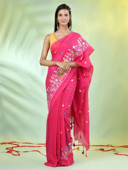 women pink embroidered saree with blouse - 21839593 -  Standard Image - 0