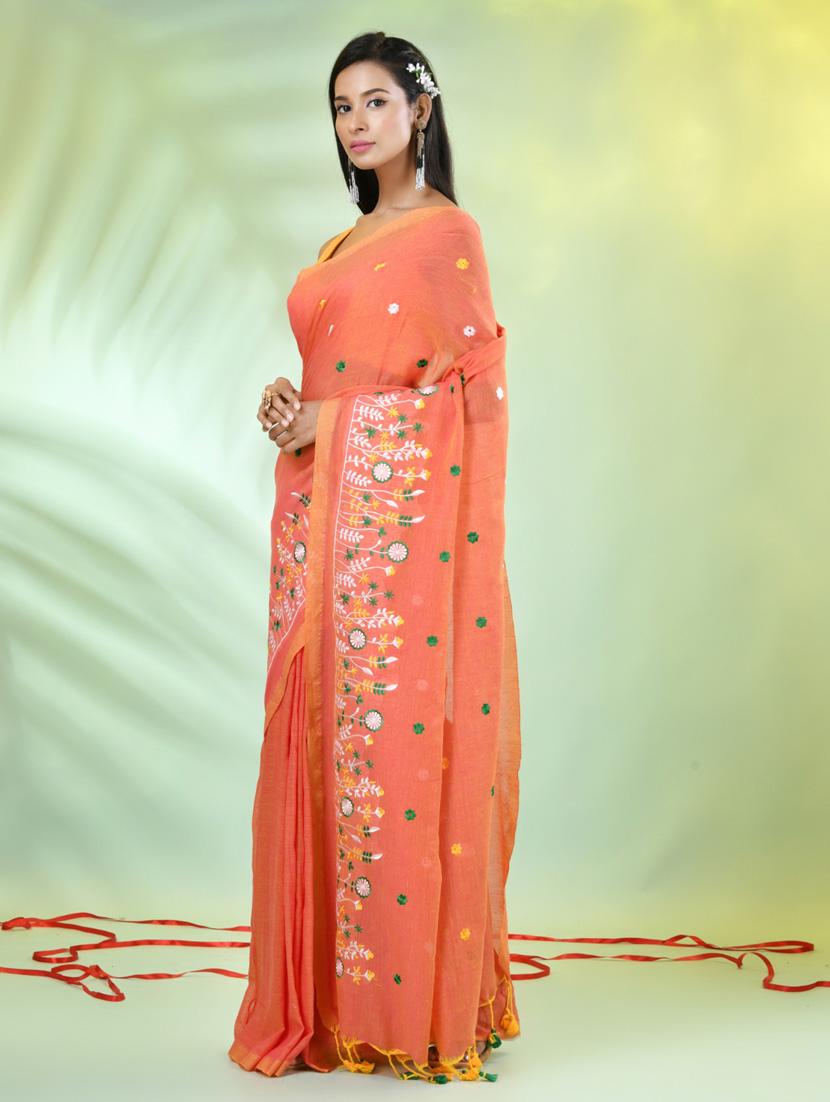 women orange embroidered saree with blouse - 21839594 - Standard Image - 2