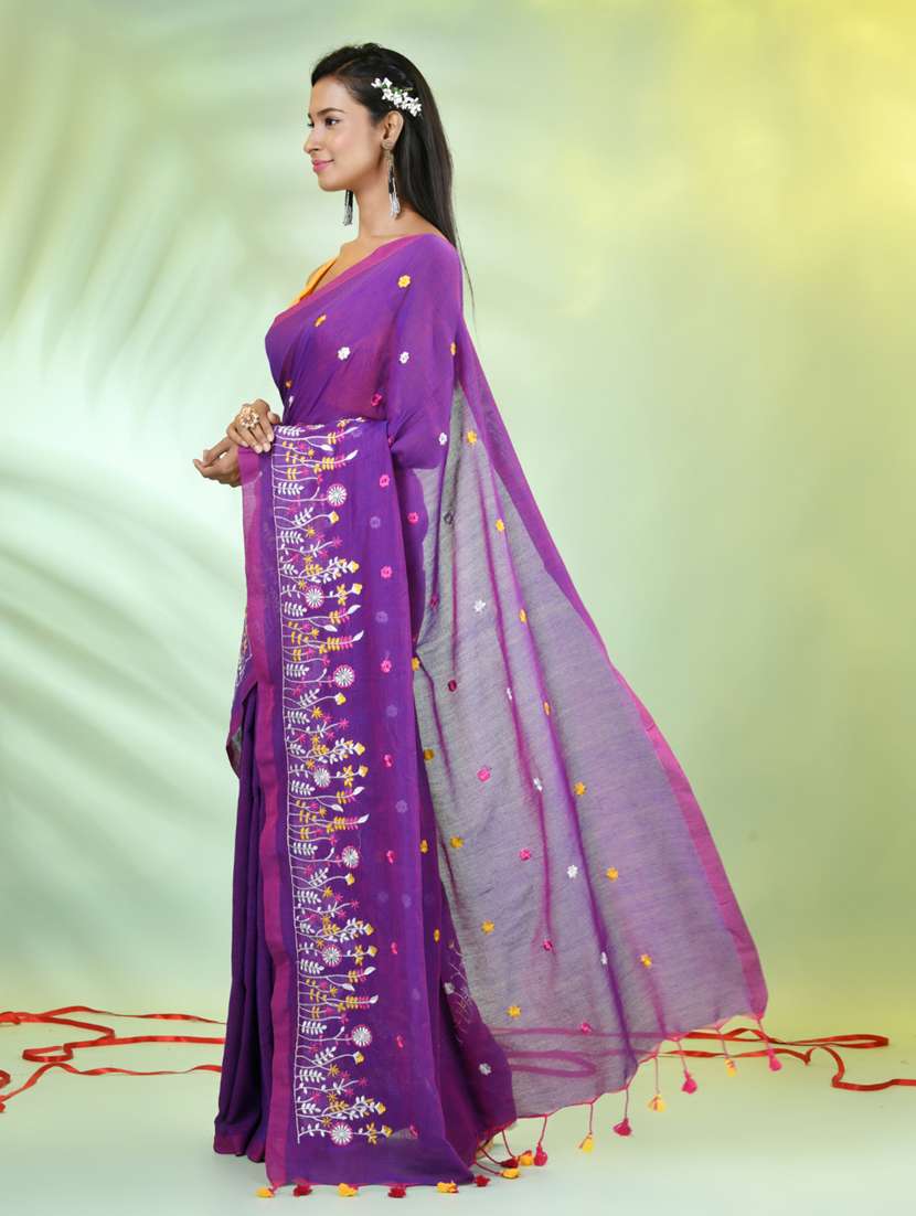 women purple embroidered saree with blouse - 21839595 -  Standard Image - 2