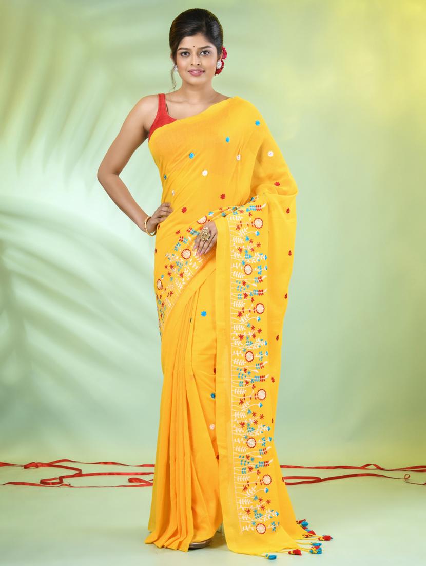 women yellow embroidered saree with blouse - 21839596 - Zoom Image - 0