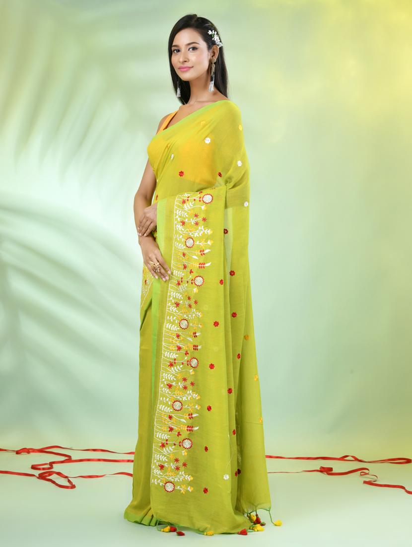 women lime embroidered saree with blouse - 21839597 - Standard Image - 2