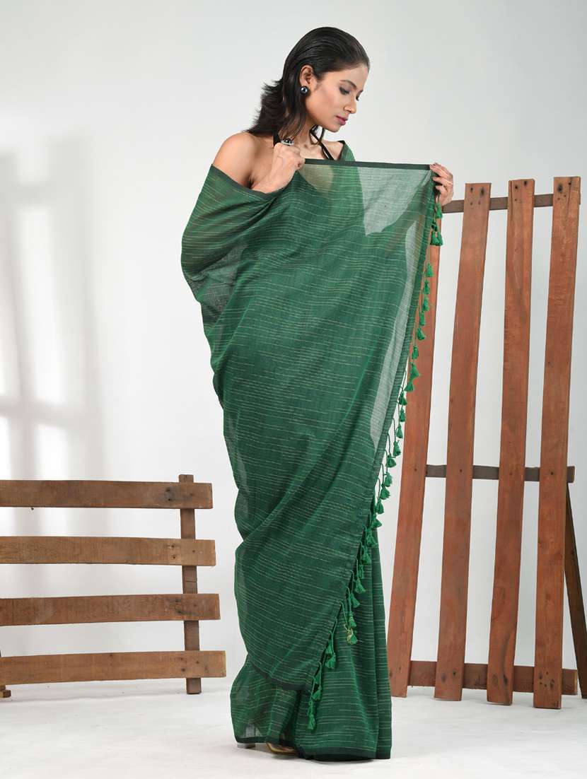 women green handloom saree with blouse - 21839766 -  Standard Image - 2