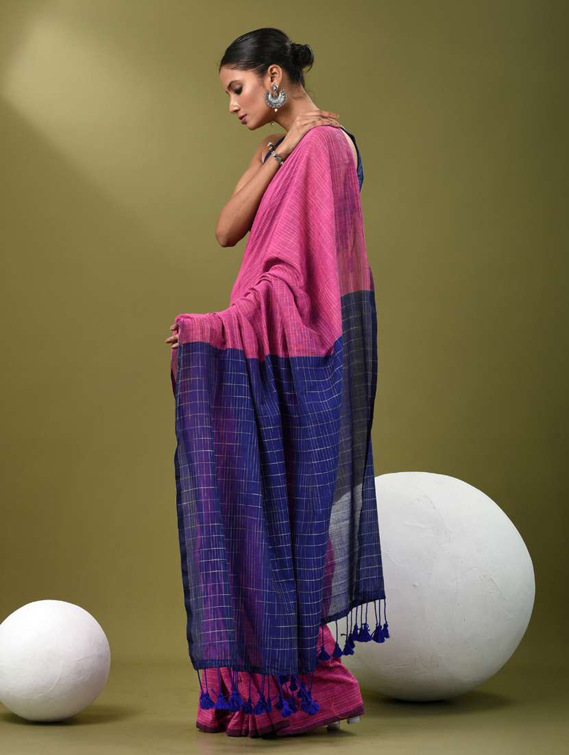 women pink handloom saree with blouse - 21839771 -  Standard Image - 2