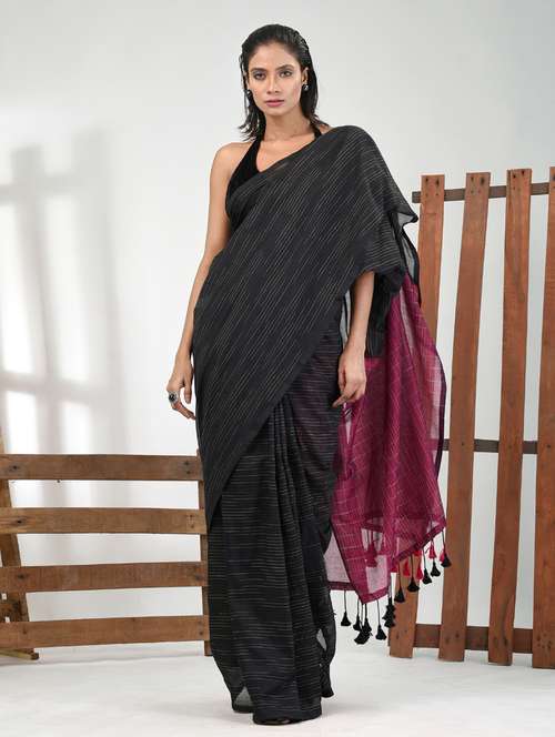 women black handloom saree with blouse - 21839773 -  Standard Image - 0