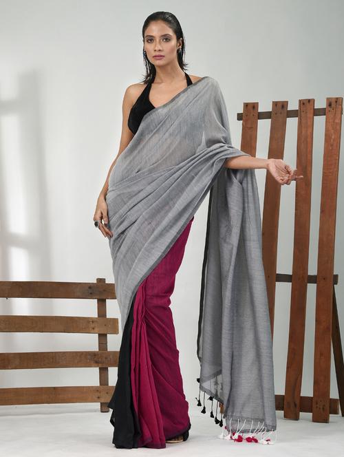 women grey handloom saree with blouse - 21839785 - Standard Image - 0