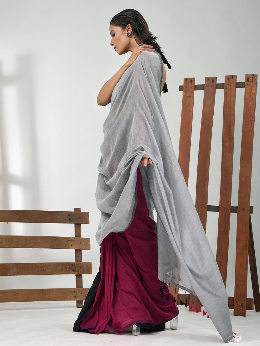 women grey handloom saree with blouse - 21839785 - Standard Image - 2