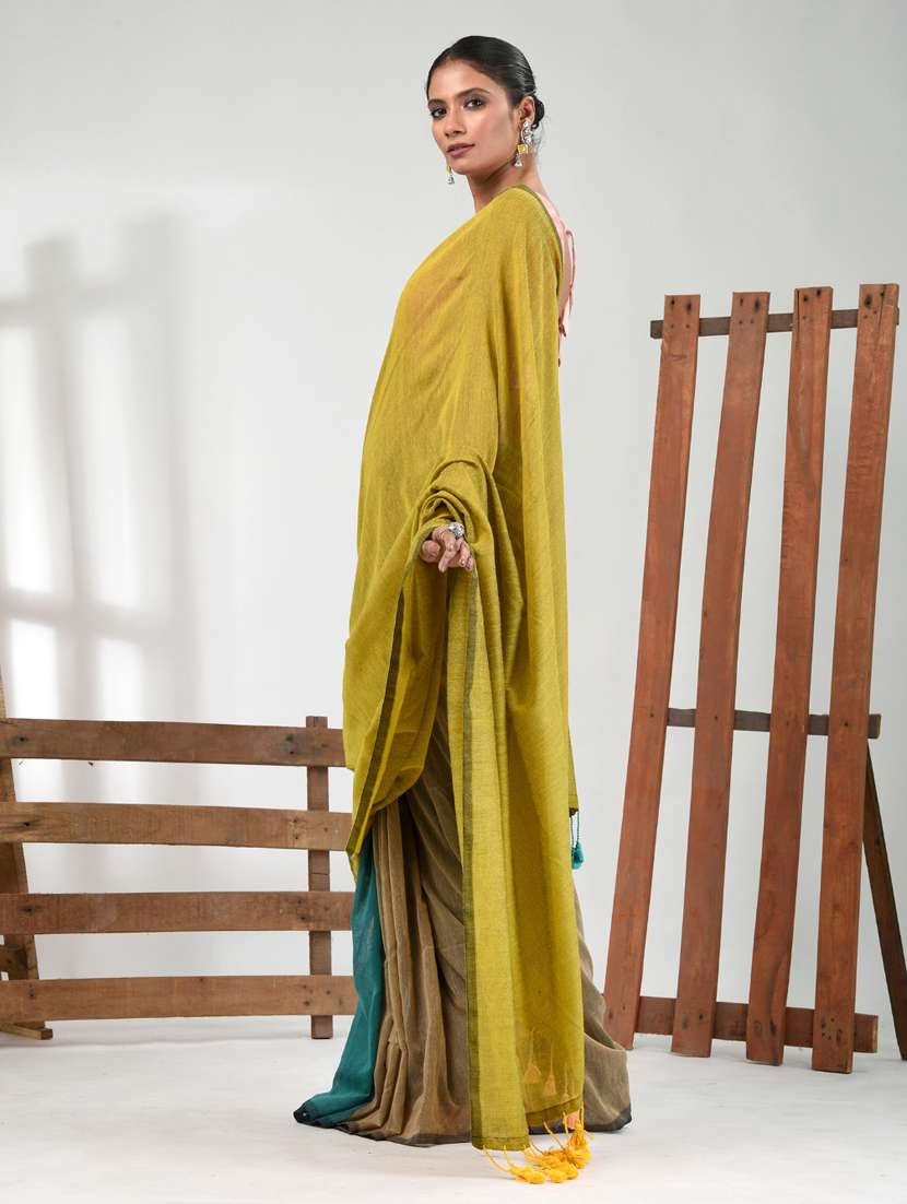 women yellow handloom saree with blouse - 21839786 -  Standard Image - 2