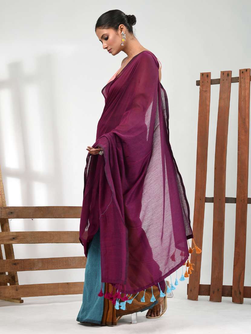 women purple handloom saree with blouse - 21839787 -  Standard Image - 2