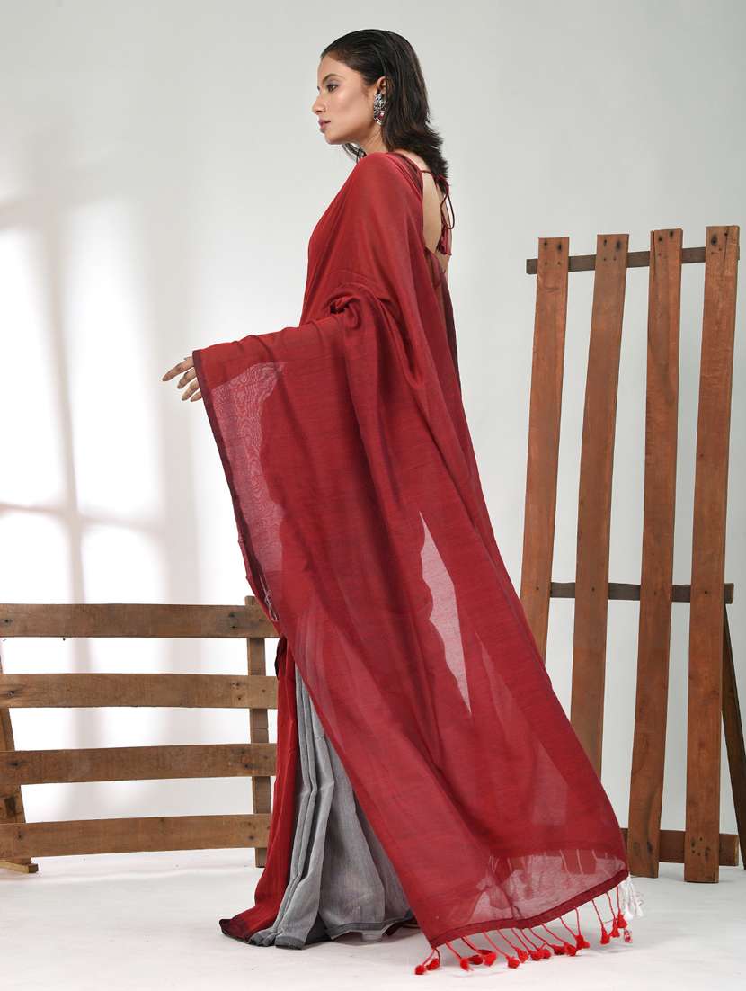 women maroon handloom saree with blouse - 21839788 -  Standard Image - 2