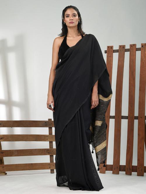 women solid handloom saree with blouse - 21839795 -  Standard Image - 0