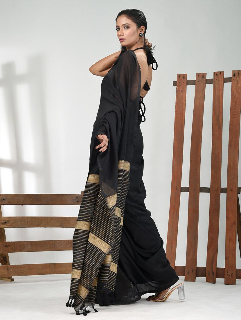 women solid handloom saree with blouse - 21839795 - Standard Image - 2