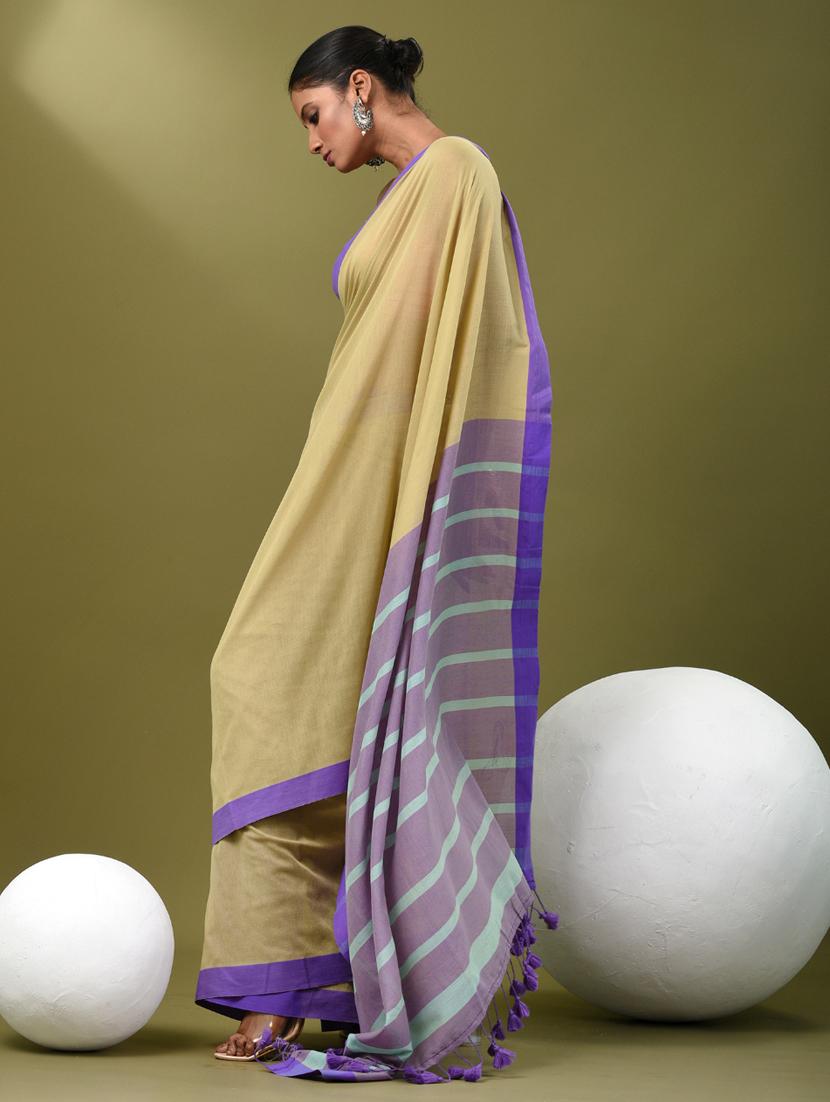 women beige handloom saree with blouse - 21839797 - Standard Image - 2