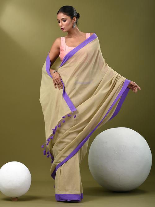 women beige handloom saree with blouse - 21839798 -  Standard Image - 0