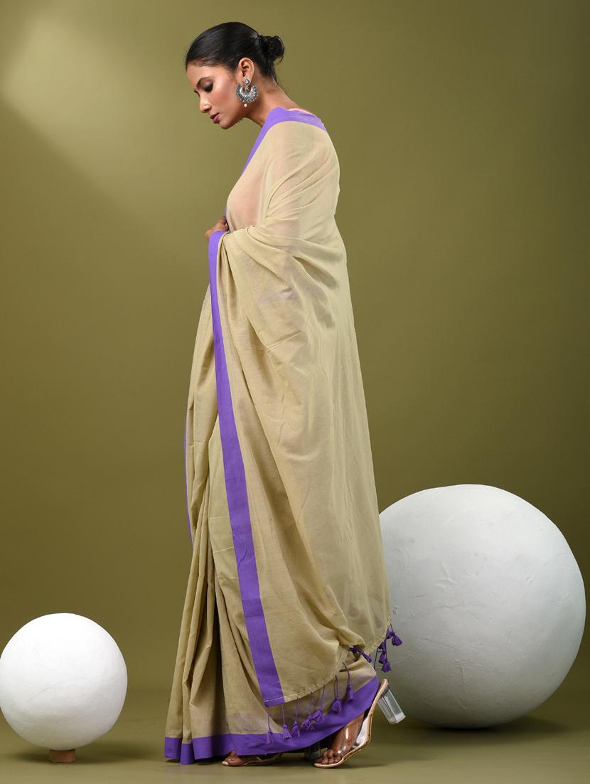 women beige handloom saree with blouse - 21839798 - Standard Image - 2